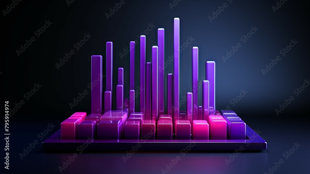 Poster 3d glowing abstract bar graph on dark background - a visually striking 3d bar graph with glowing neo