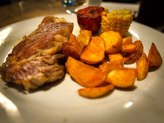 grilled meat with fries