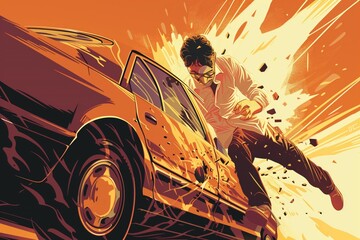 Obraz premium illustration of a pedestrian and car accident