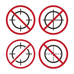 Prohibited target symbols. Four no targeting signs. Restricted aim access. Vector illustration. EPS 10.