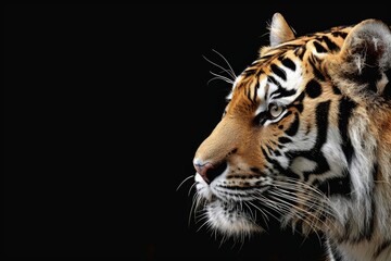 Profile of tiger on black