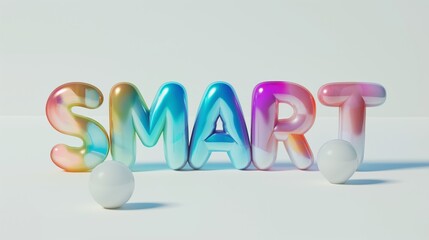 3D balloon letters spelling 'SMART' with colorful accents. Intelligence and efficiency concept. Design for educational content and smart solutions