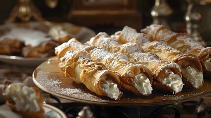 A tempting plate of cream-filled pastries dusted with powdered sugar