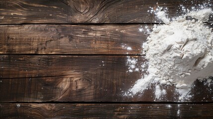 A pile of flour on a wooden surface