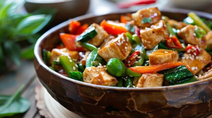 Bowl of tofu and vegetables