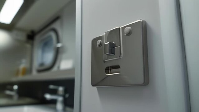Closeup of a prefabricated bathroom unit featuring builtin fixtures and plumbing for quick and easy installation on site. .