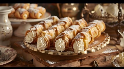 Luscious cream-filled pastries dusted with powdered sugar