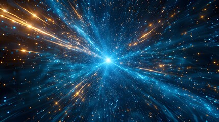 Obraz premium Abstract Sci-fi Space Particle Moving Wallpaper, Background Design. For Design, Background, Cover, Poster, Banner, PPT, KV design, Wallpaper