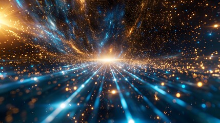 Naklejka premium Abstract Sci-fi Space Particle Moving Wallpaper, Background Design. For Design, Background, Cover, Poster, Banner, PPT, KV design, Wallpaper