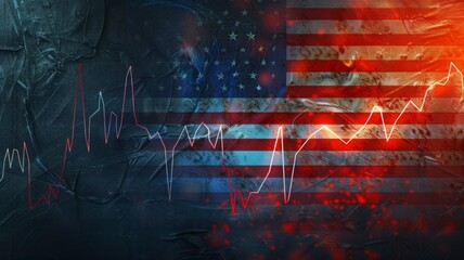 American flag and stock market graph composite - A digital artwork of American flag merged with stock market graphs indicating growth and economy - Powered by Adobe