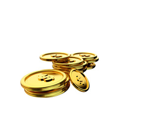 Golden falling coins. Realistic jackpot concept. 3D flying gold money. Mockup of casino symbol and lucky win. Isolated shiny metal cash for savings, blank monetary template. Realistic Gold coins expl	