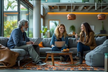 Candid Conversation in a Brightly Lit Office Setting