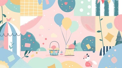 Cute design of happy birthday ballon pattern themed children's party background