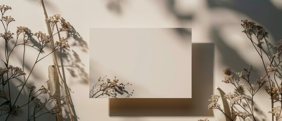 Dried flowers and leaves on a beige background with shadows.
