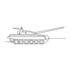 One continuous line drawing of Military vehicle vector illustration. Military transportation design in simple linear style concept. Non coloring military vehicle design concept vector illustration.
