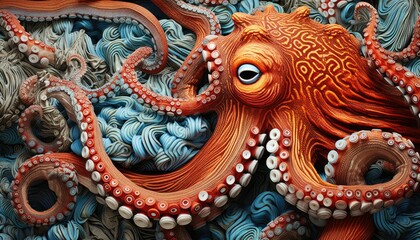 Fototapeta premium An octopus is depicted in a colorful painting of the sea. Generative AI.