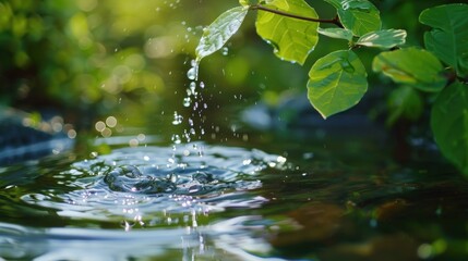 Hands in cupped form taking water from a lake or water source, AI generated image.