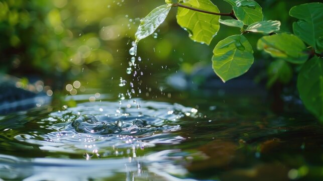 Hands in cupped form taking water from a lake or water source, AI generated image.