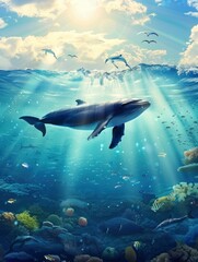 World Oceans Day Poster design, realistic, HD, copy space - generative ai