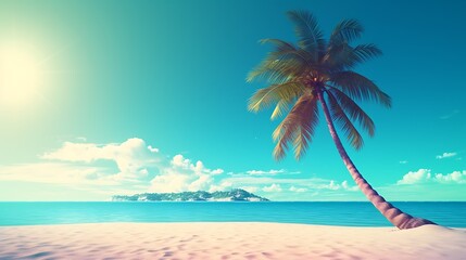 Fototapeta na wymiar a beach scene and palm trees