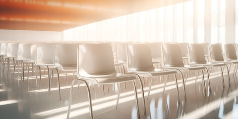 seats in a conference hall meetings arrangement on a bright light background