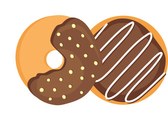 Donuts with glaze. Sweet doughnuts.  Donut with Sprinkles Doughnut Vector and Art clip Design. Cartoon donuts with different toppings, delicious sweet desserts. 