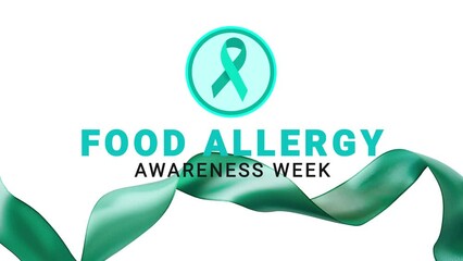 Food allergy awareness week. Teal color ribbon wave motion.