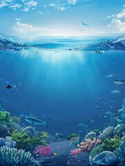 Fototapeta na wymiar World Oceans Day Poster design, realistic, HD, copy space - generative ai
