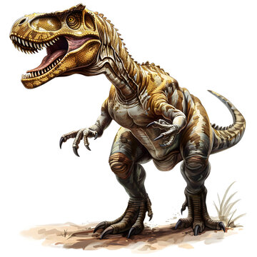 roaring brown t-rex dinosaur on white clip art preview