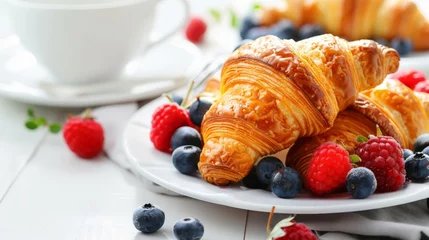 Outdoor kussens Croissants and berries with coffee © 2rogan