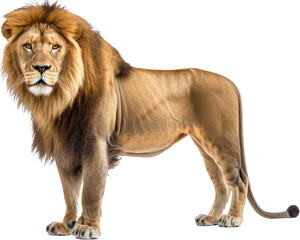 Full body image of a majestic adult male lion standing