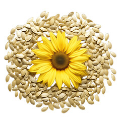 peeled sunflower seeds with hundred dollar on white background