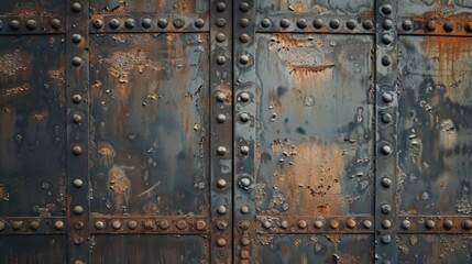 Fototapeta premium A metal door with rivets close up
