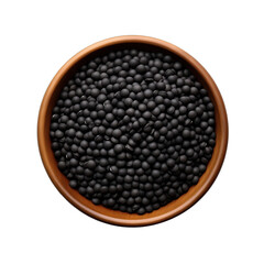 pile lentil in black bowl isolated on white background