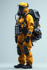 Fototapeta premium Firefighter in Hazardous Material Containment Gear on Isolated Background with Cinematic Photographic Style