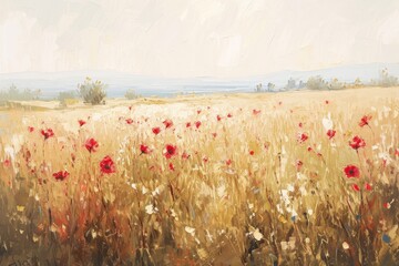Morning glory painting field grassland - obrazy, fototapety, plakaty