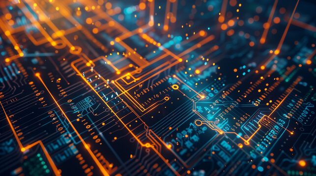 futuristic cyber technology background featuring glowing circuit patterns or binary codes, modern cyber tech wallpaper 