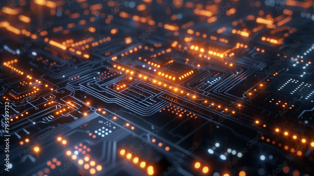Poster futuristic cyber technology background featuring glowing circuit patterns or binary codes, modern cy
