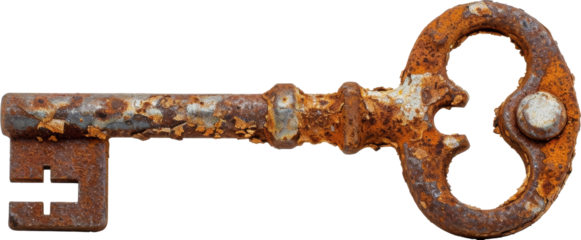 Rusty antique key isolated on transparent background