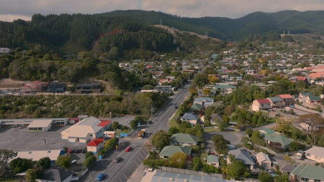 Aerial: Downtown Paraparaumu, wellington, New Zealand.