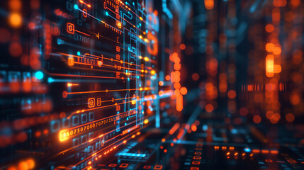 futuristic cyber technology background featuring glowing circuit patterns or binary codes, modern cyber tech wallpaper 