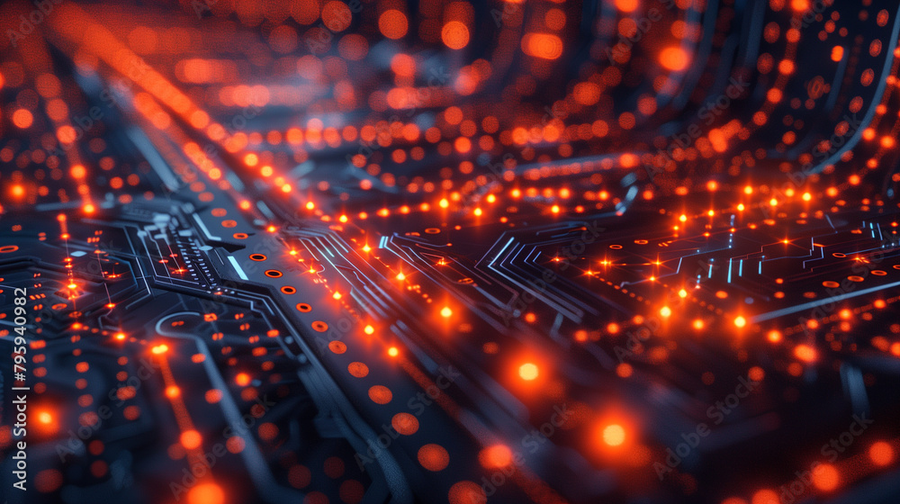 Poster futuristic cyber technology background featuring glowing circuit patterns or binary codes, modern cy