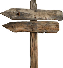 Weathered wooden signpost with two directional arrows