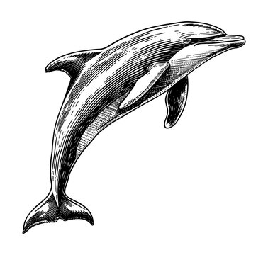 recommend clip art: dolphin engraving black and white outline
