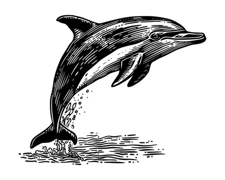 recommend clip art: dolphin engraving black and white outline