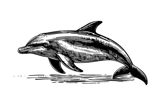 recommend clip art: dolphin engraving black and white outline