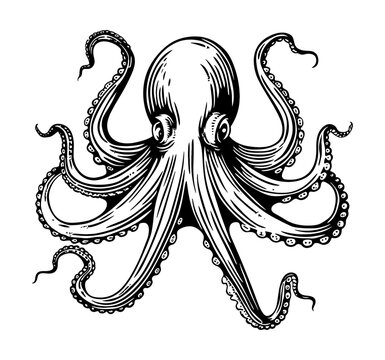 recommend clip art: octopus engraving black and white outline