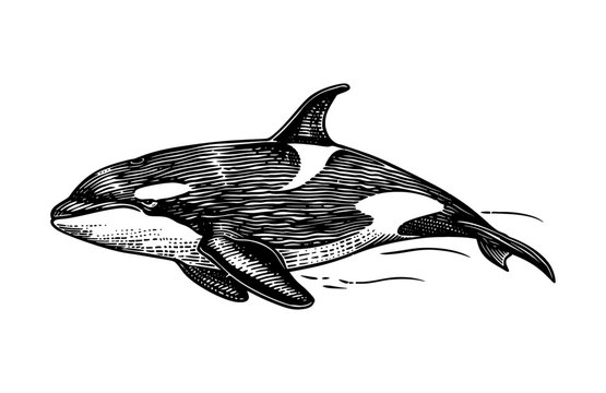 recommend clip art: orca engraving black and white outline