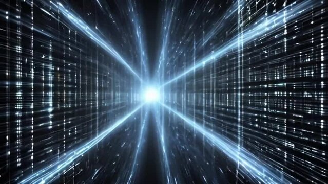 Digital binary code matrix background - 3D rendering of a scientific technology data binary code network conveying connectivity, complexity and data flood of modern digital age
