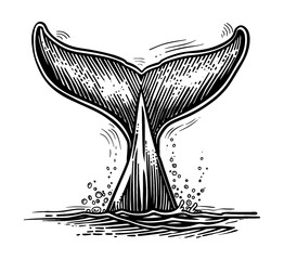 Obraz premium whale tail engraving black and white outline